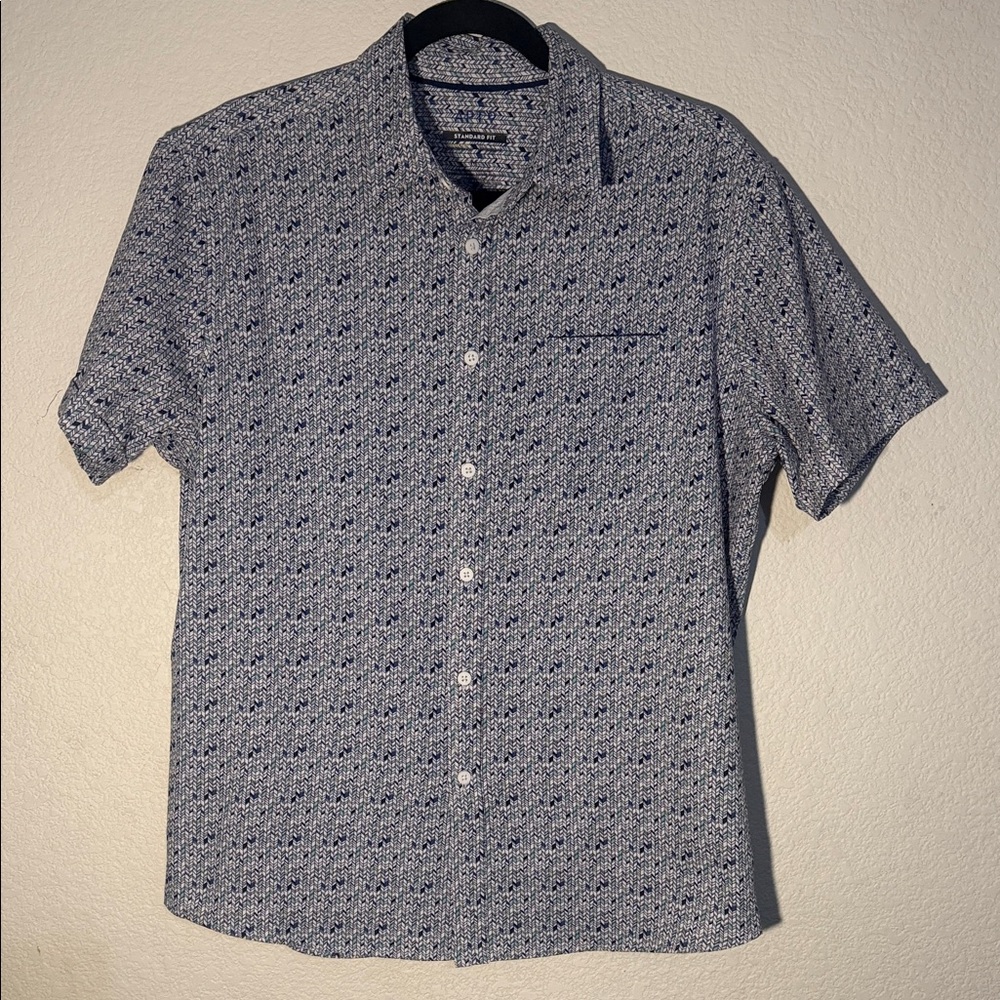 Apt. 9 Short-Sleeve Button-Down Shirt - Blue and White Microprint